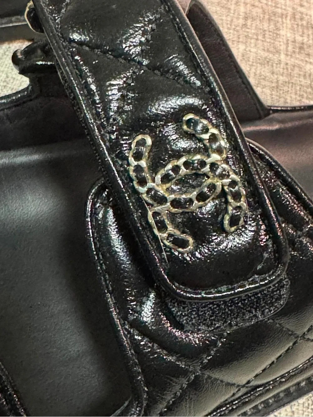 CHANEL Black Quilted Leather Double-Strap Men’s Slide Sandals
